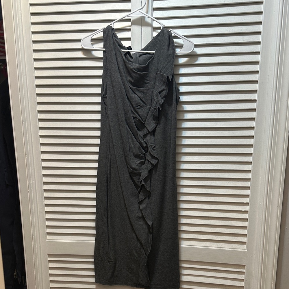 Lafayette 148 New York Charcoal Gray Ruffle Midi Dress Size 12